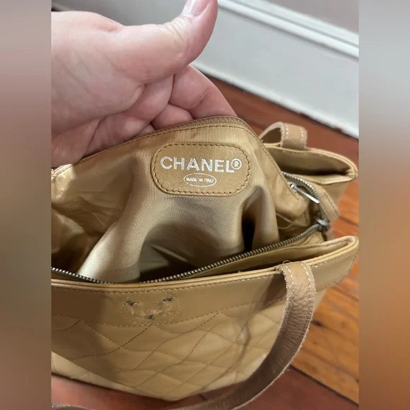 Chanel Beige Lambskin Leather Quilted Hand Bag(Damaged) - Picture 10 of 17